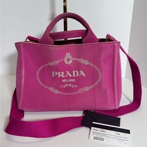 Prada Pink Canapa Tote Bag with Iconic Logo